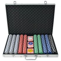Pokerset met 1000 stippel chips aluminium