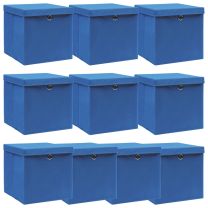  Opbergboxen met deksel 10 st 32x32x32 cm stof blauw