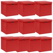  Opbergboxen met deksels 10 st 32x32x32 cm stof rood