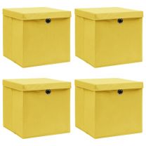  Opbergboxen met deksels 4 st 32x32x32 cm stof geel