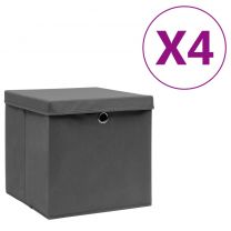  Opbergboxen met deksels 4 st 28x28x28 cm grijs