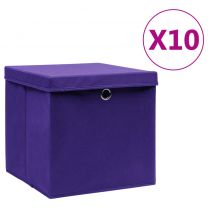 Opbergboxen met deksels 10 st 28x28x28 cm paars