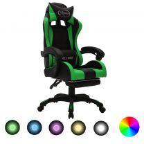  Racestoel met RGB LED-verlichting kunstleer groen en zwart
