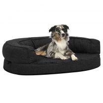  Hondenbed ergonomisch linnen-look 75x53 cm fleece zwart