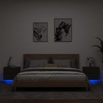  Nachtkastjes met LED's 2 st wandgemonteerd zwart