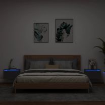  Nachtkastjes met LED's 2 st wandgemonteerd zwart
