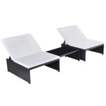  Ligbedden 2 st met tafel poly rattan zwart