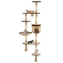  Kattenkrabpaal met krabpalen wandmontage 194 cm beige bruin