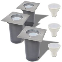  LED-grondspots buiten vierkant 3 st