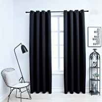  Gordijn verduisterend met metalen ringen 2 st 140x225 cm zwart