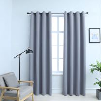  Gordijn verduisterend met metalen ringen 2 st 140x175 cm grijs