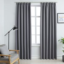 Gordijnen verduisterend met haken 2 st 140x225 cm grijs