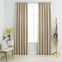  Gordijnen verduisterend met haken 2 st 140x175 cm beige