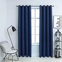  Gordijn verduisterend met metalen ringen 2 st 140x175 cm blauw