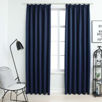 Gordijnen verduisterend met haken 2 st 140x245 cm blauw