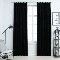  Gordijnen verduisterend 2 st met haken 140x225 cm fluweel zwart