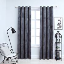  Gordijn verduisterend met ringen 2 st 140x225 cm fluweel zwart