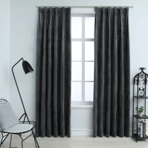  Gordijnen verduisterend 2 st met haken 140x245 cm fluweel antraciet
