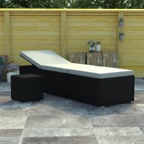  Ligbed met kussen en theetafel poly rattan crmewit