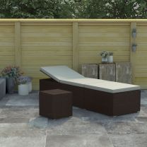  Ligbed met kussen en theetafel poly rattan bruin