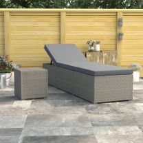  Ligbed met kussen en theetafel poly rattan grijs