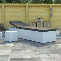  Ligbed met kussen en theetafel poly rattan wit