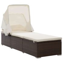  Ligbed met luifel en kussen poly rattan bruin