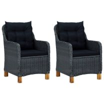  Tuinstoelen met kussens 2 st poly rattan donkergrijs