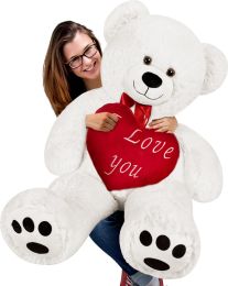 Knuffelbeer met Hart – I LOVE You – Wit 90cm